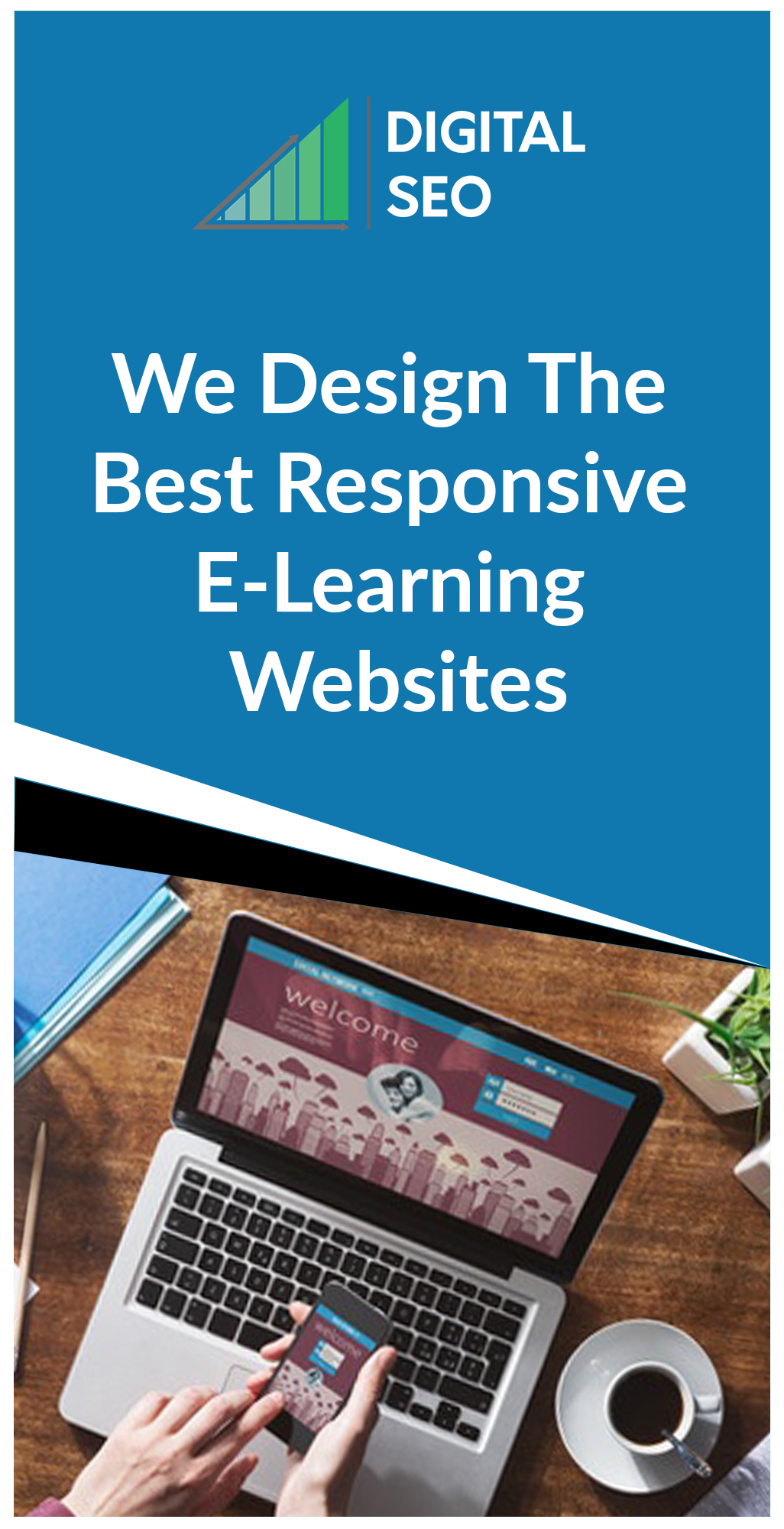 Responsive Web Designing In Chennai For An E-Learning site which is shown on a laptop and mobile devices.