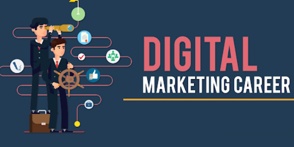 Digital Marketing Career In Marketing Concept Written In Blue Background.