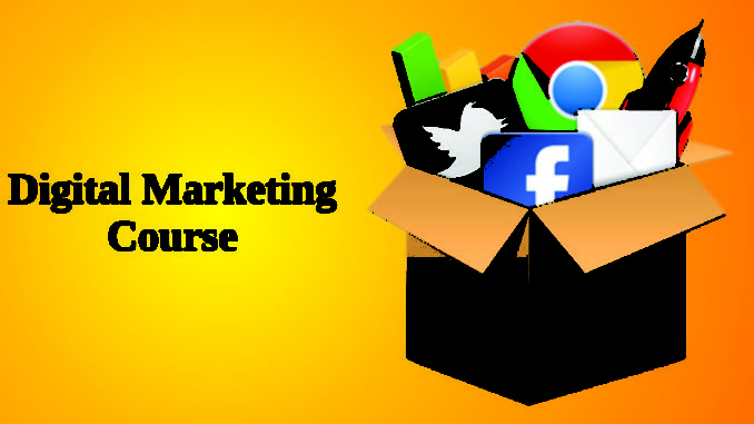 Digital Marketing Course text Isolated In Yellow background.