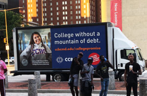 A Brightest Advertising Digital Mobile Billboard Moving Through The City About The Collge Advertisement To Attract Students For Their Higher Education.